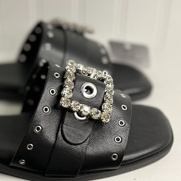 LOTTINI Made In Italy Leather Slide Sandals With Studs And Buckle Size 40 - Picture 2 of 8